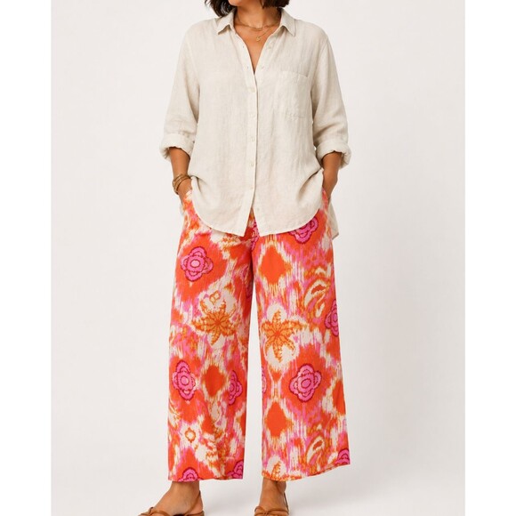 C&C California Pants - C&C California Linen Blend Wide Leg Pull On Pants XL Pink Orange Boho Resort NWT
